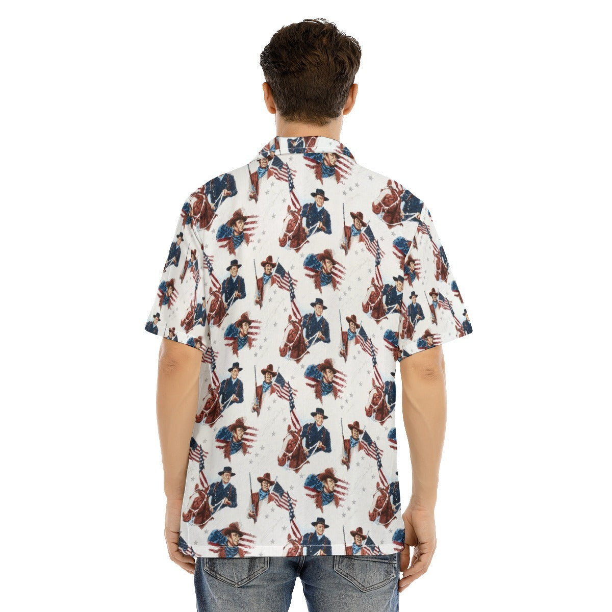 Hawaiian Camp Collar Short Sleeve Button-Down Shirt John Wayne American Legend