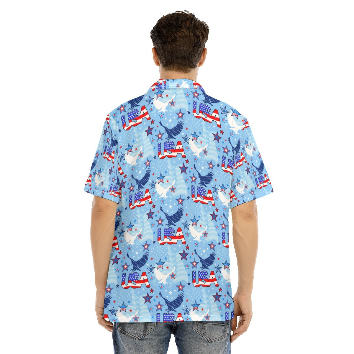 Hawaiian Camp Collar Short Sleeve Button-Down Shirt Usa/ Hawaiian Shirt For Summer And 4Th Of July