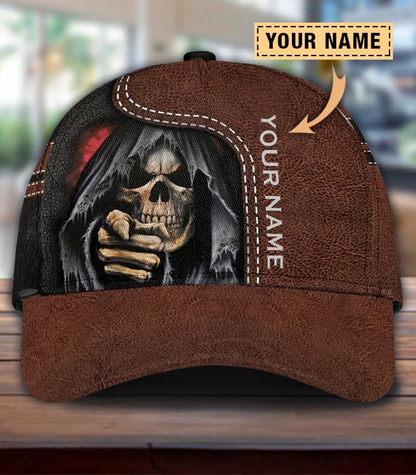 Custom Name 3D Full Printed The Devil Cap Hat/ The Death Cap Hat With Skull Leather Pattern