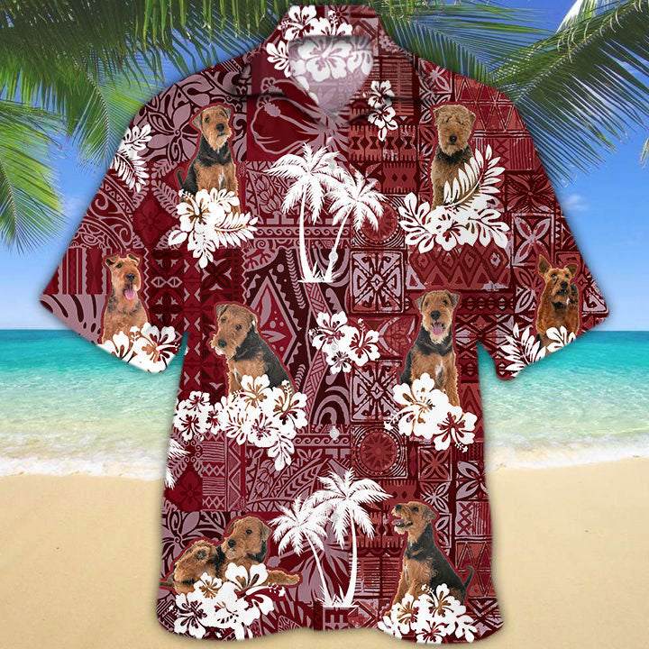 Welsh Terrier Hawaiian Shirt/ Dog Hawaiian Shirt Red Tribal Pattern