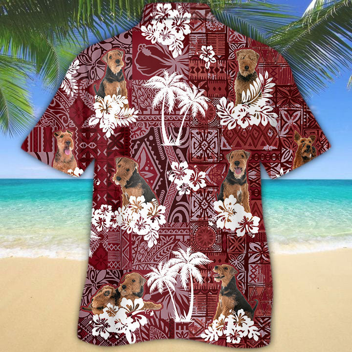 Welsh Terrier Hawaiian Shirt/ Dog Hawaiian Shirt Red Tribal Pattern