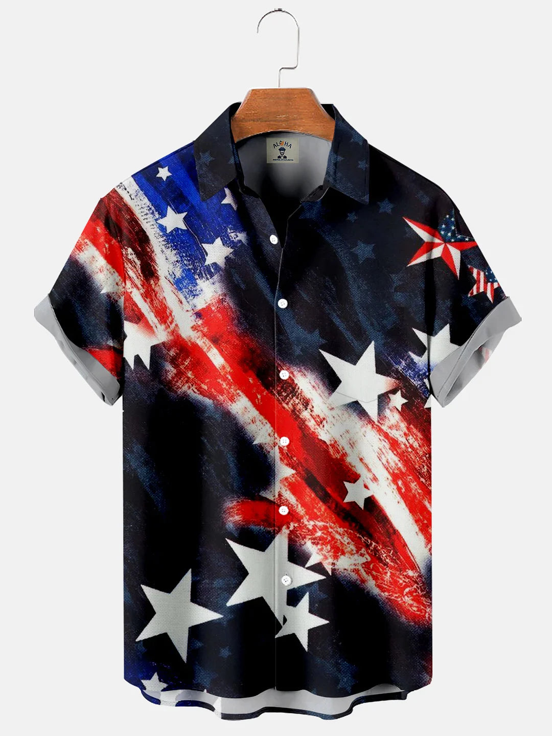 Men''s American Flag Star Print Short Sleeve hawaiian Shirt/ 4th Of July Hawaiian Shirt