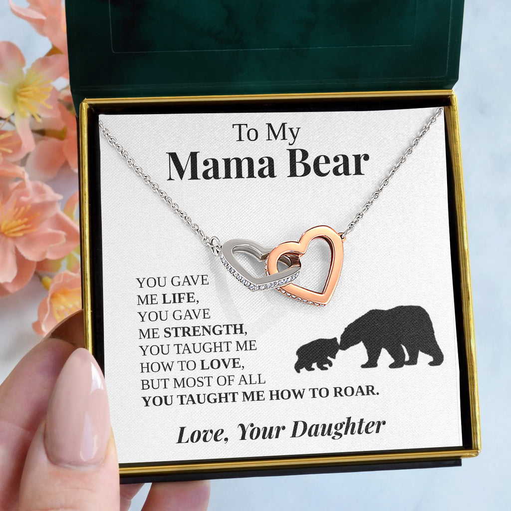 To My Mama Bear Necklace/ Mama Bear Jewelry from Daughter/ Interlocking Hearts Necklace/ Mother''s Day Gift