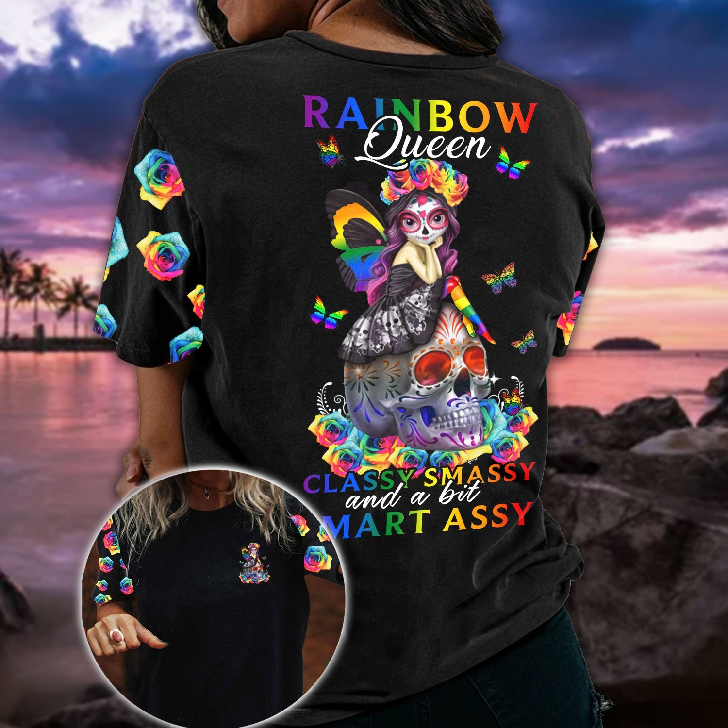 T Shirt Gift For Lesbian/ LGBT Rainbow Queen Classy Massy And A Bit Smart Assy 3D Shirts For LGBT Pride Month