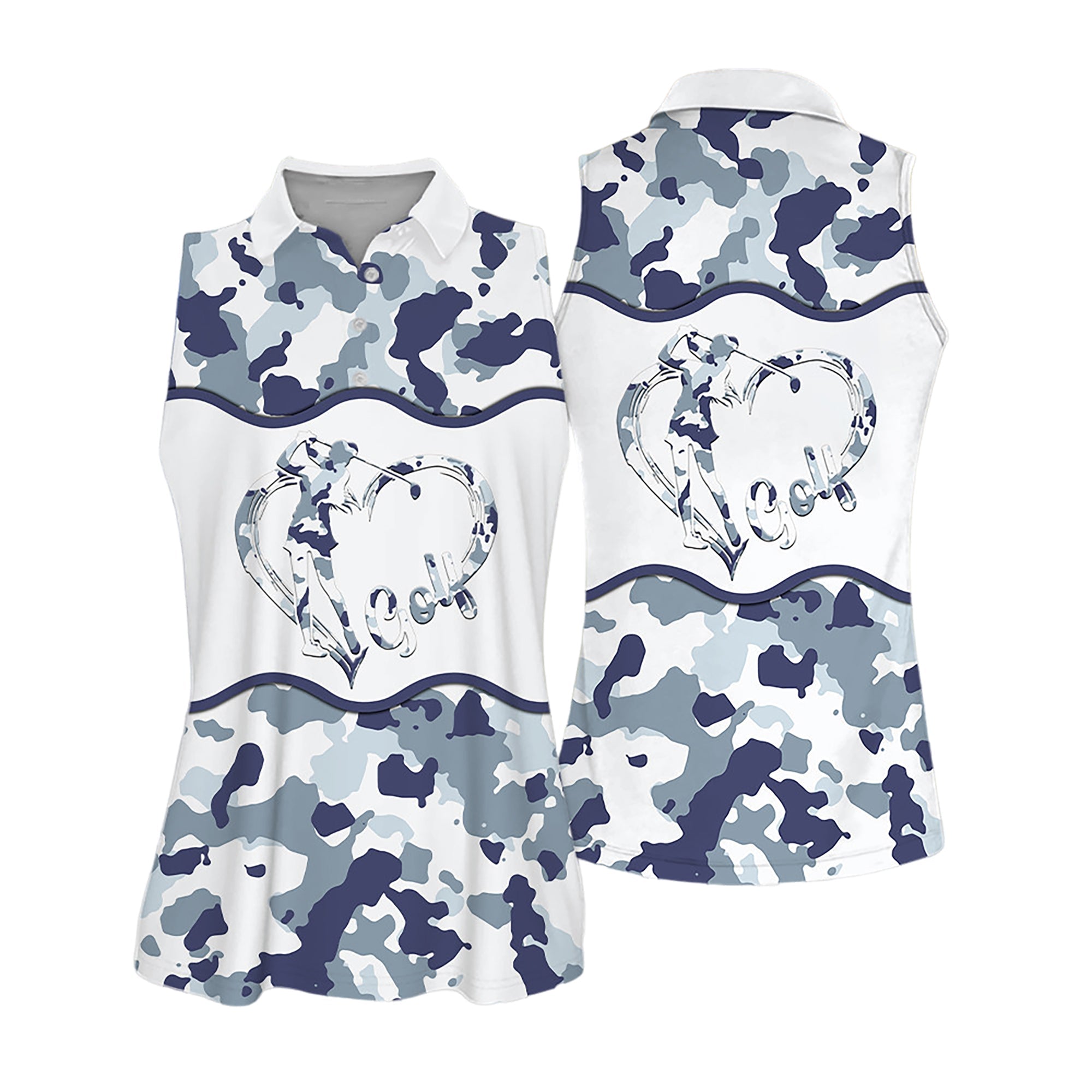 Blue And White Golf Camouflage Pattern Sleeveless Polo Shirt Short Sleeve Polo Shirt