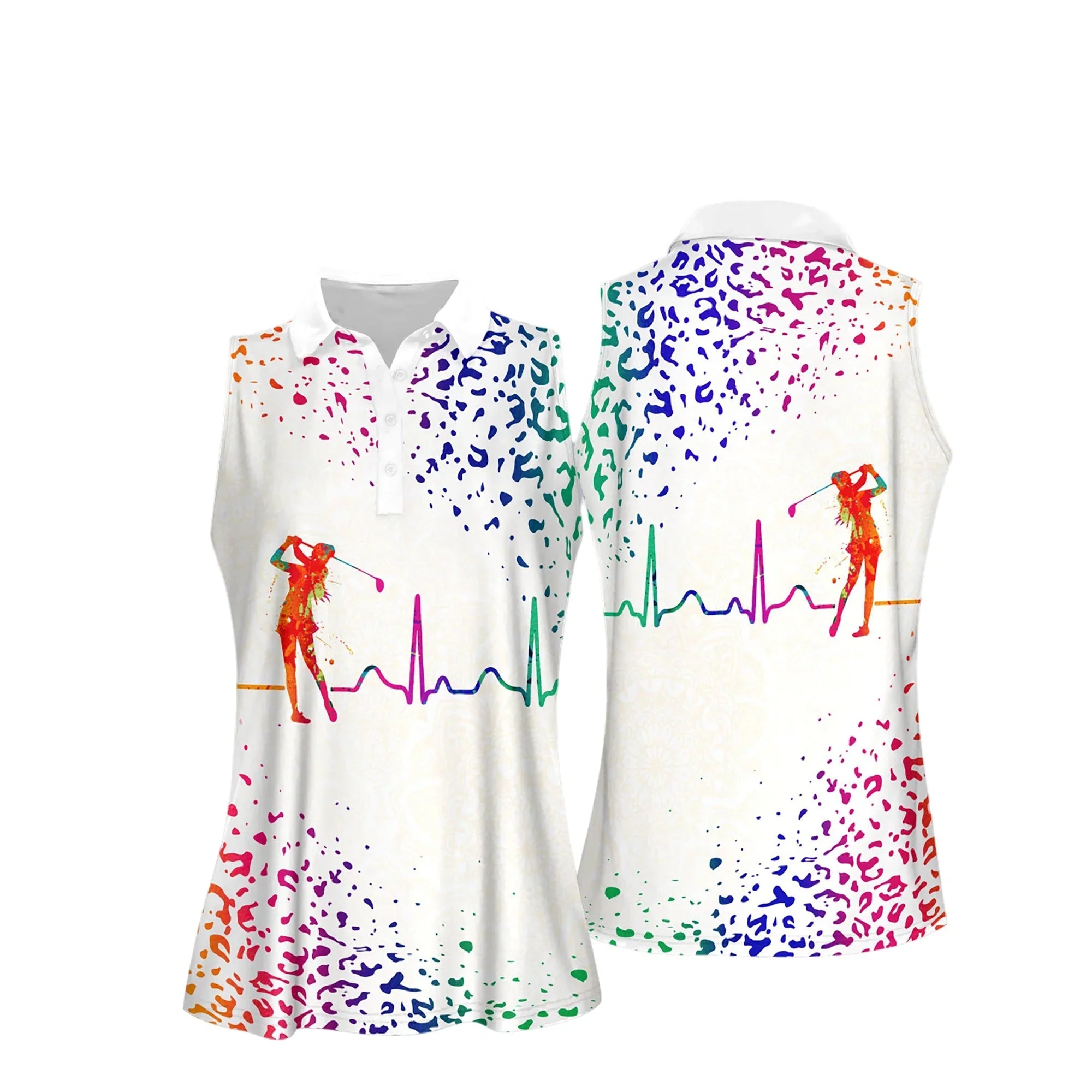 Watercolor Leopard Golf Heart Beat Women Short Sleeve Polo Shirt/ Women’s Jersey Polo Shirt