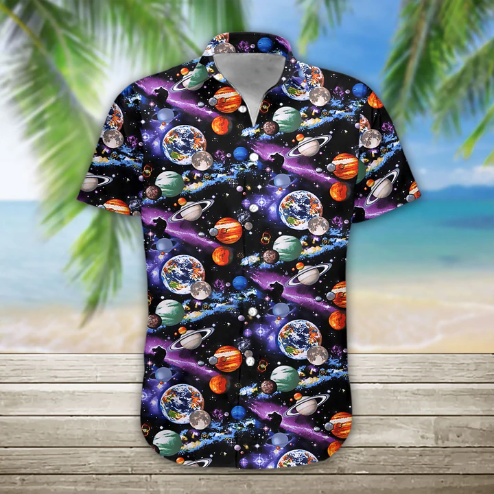 3D Planet Solar System Hawaiian Shirt/ Hawaiian Shirts for Men Print Button Down Shirt