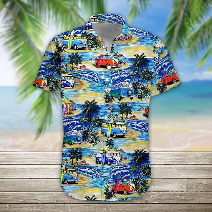 3D Campervan Hawaii Shirt/ Mens Hawaiian Aloha Beach Shirt/ Hawaiian Shirts for Men