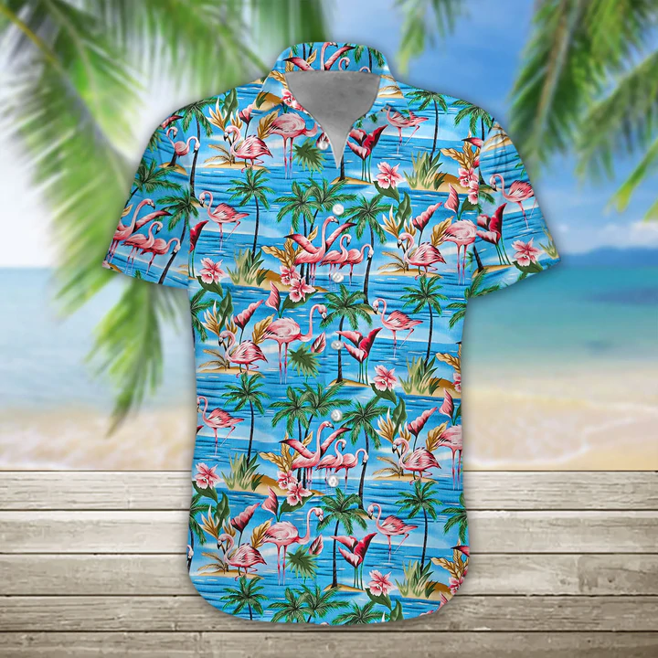 Mens Hawaiian Shirt Flamingos Casual Short Sleeve Button Down Shirts Aloha Shirt