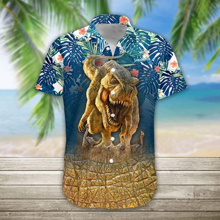 3D T-Rex Hawaii Shirt/ Hawaiian Shirts for Men Print Button Down Shirt