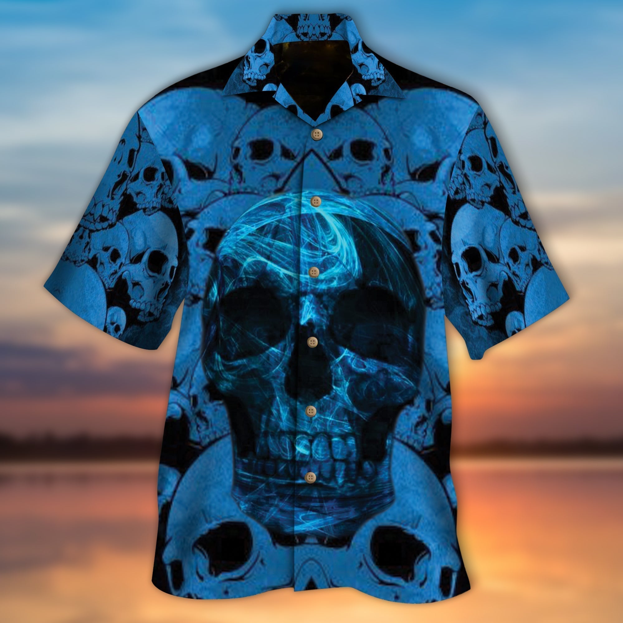Blue Skull Hawaiian Shirt Short Sleeve Full Size