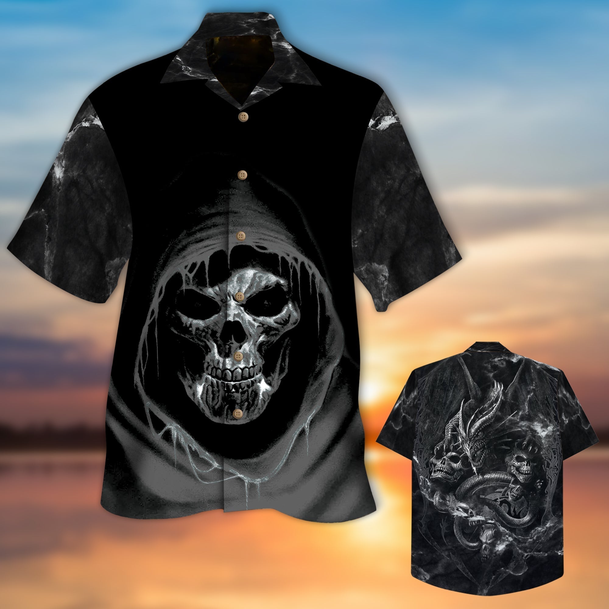 The Reaper Skull Black All Over Printed 3D Hawaiian Shirt