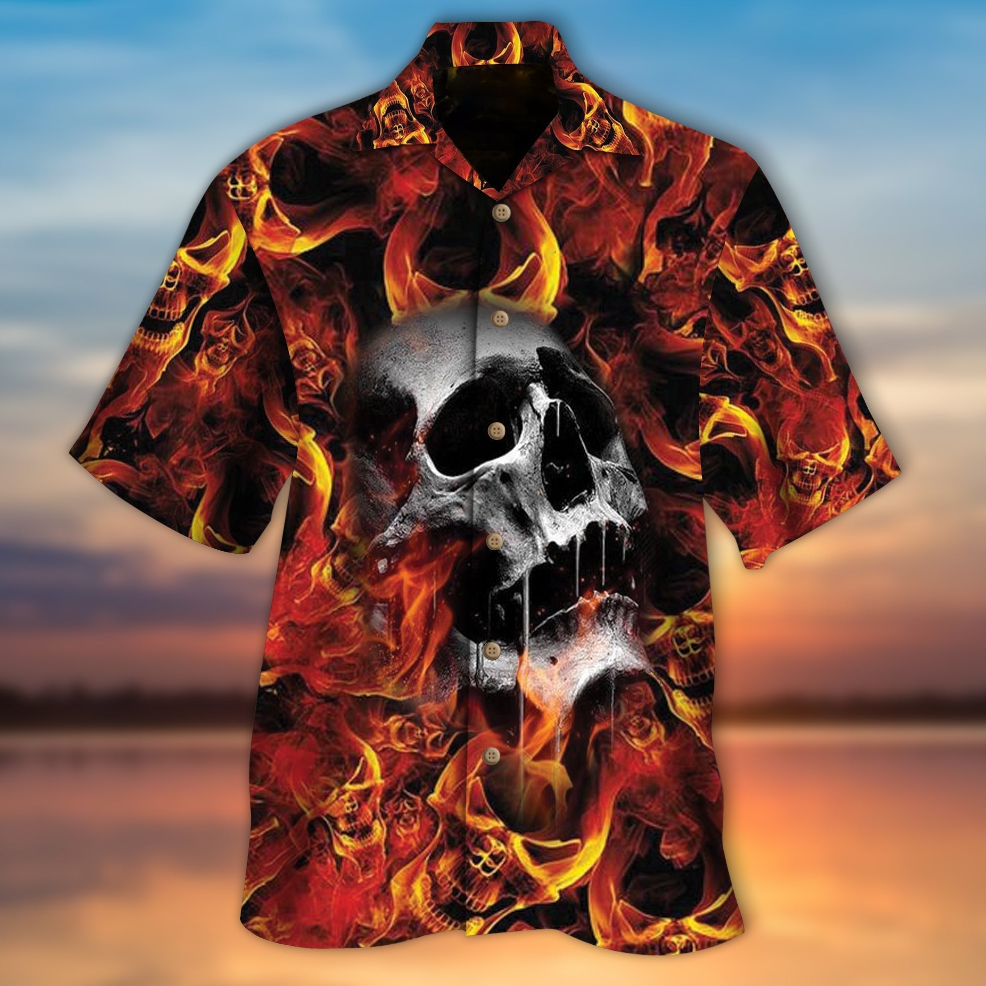 Skull Fire Hawaiian Shirt For Him Her/ Men Skull Hawaii Aloha Beach Shirt