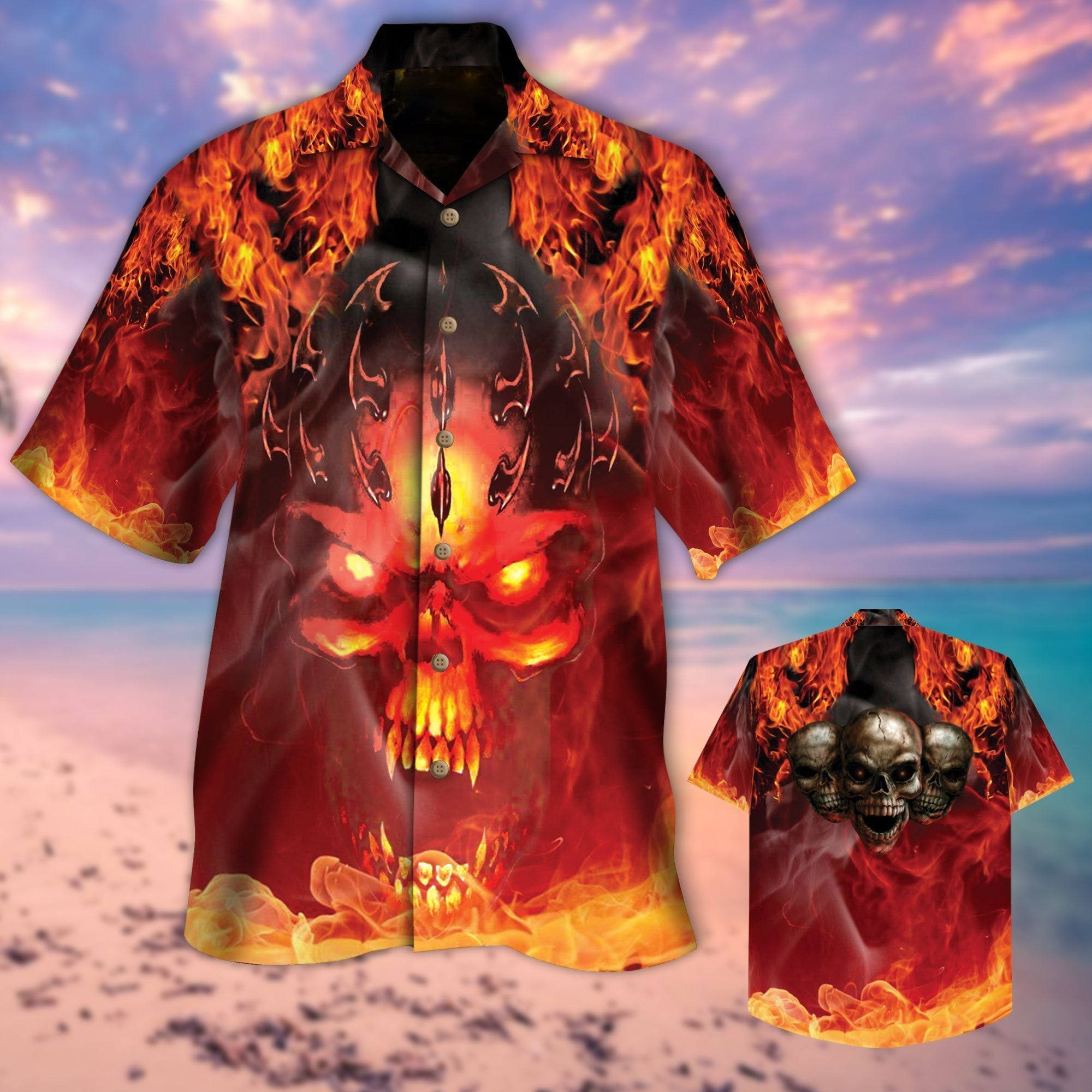 Flame Hell Skull Nice Hawaiian Shirt/ Skull Hawaiian Shirt/ Hawaiian Shirt Men Women