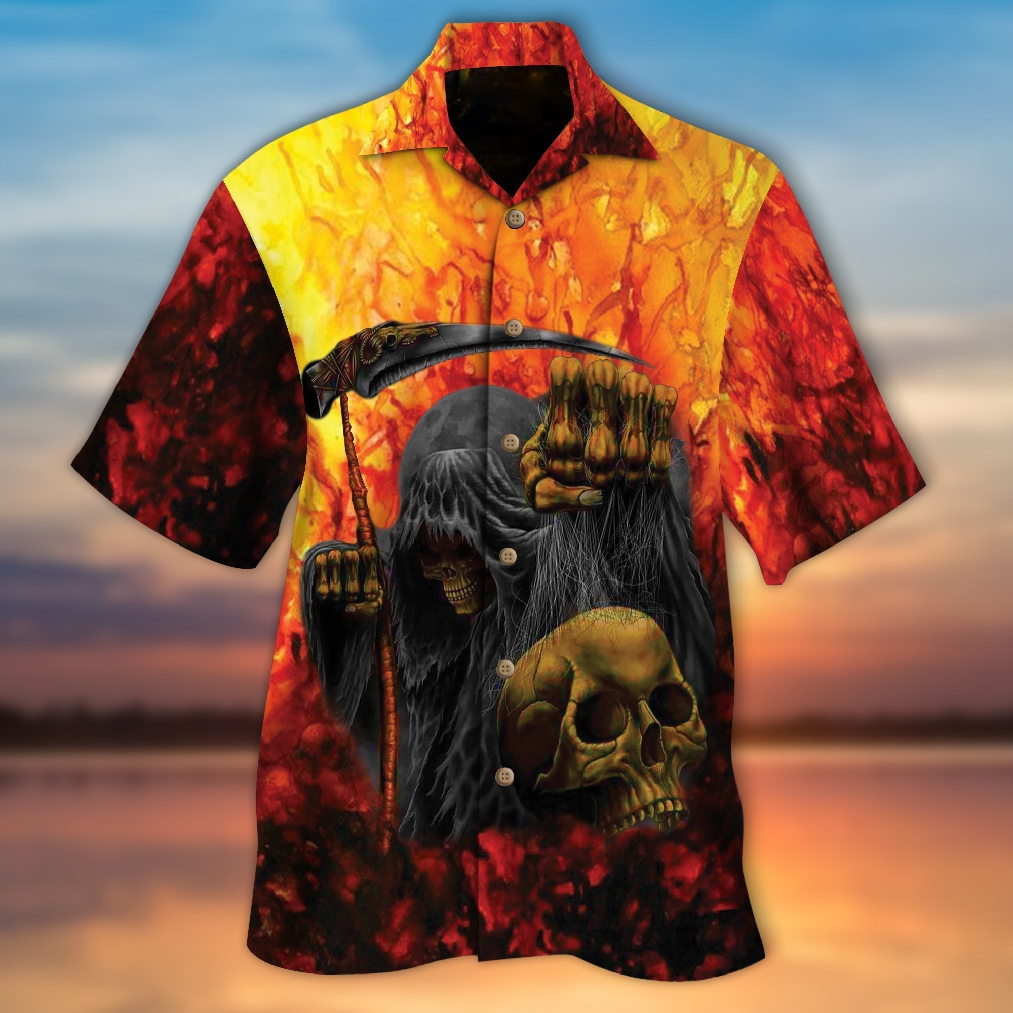 The Reaper Skull Hell All Over Printed 3D Unisex Hawaiian Shirt