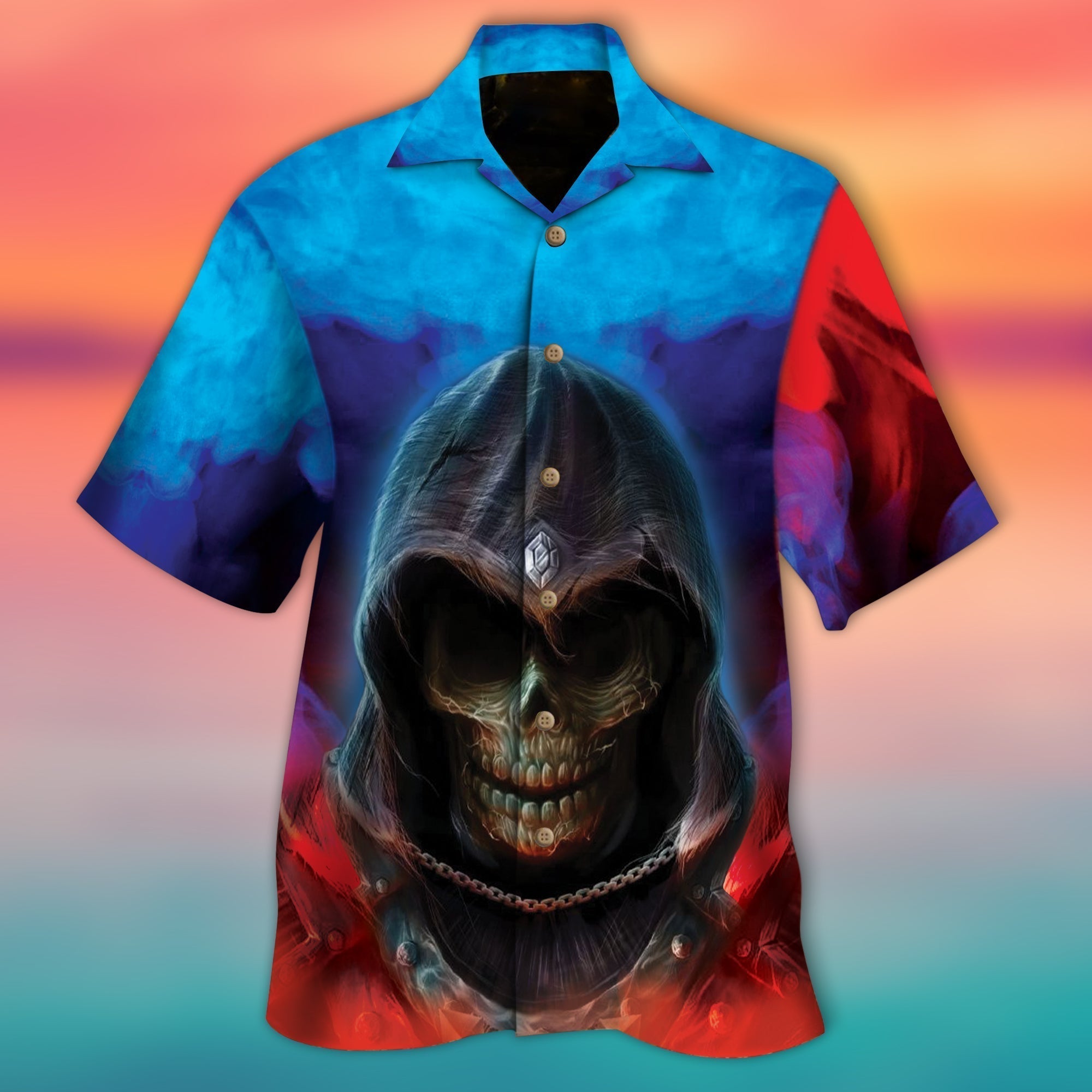 Skull Hawaiian Shirts Men Women Red Blue Smoke Skull All Over Printed 3D Hawaiian Shirt
