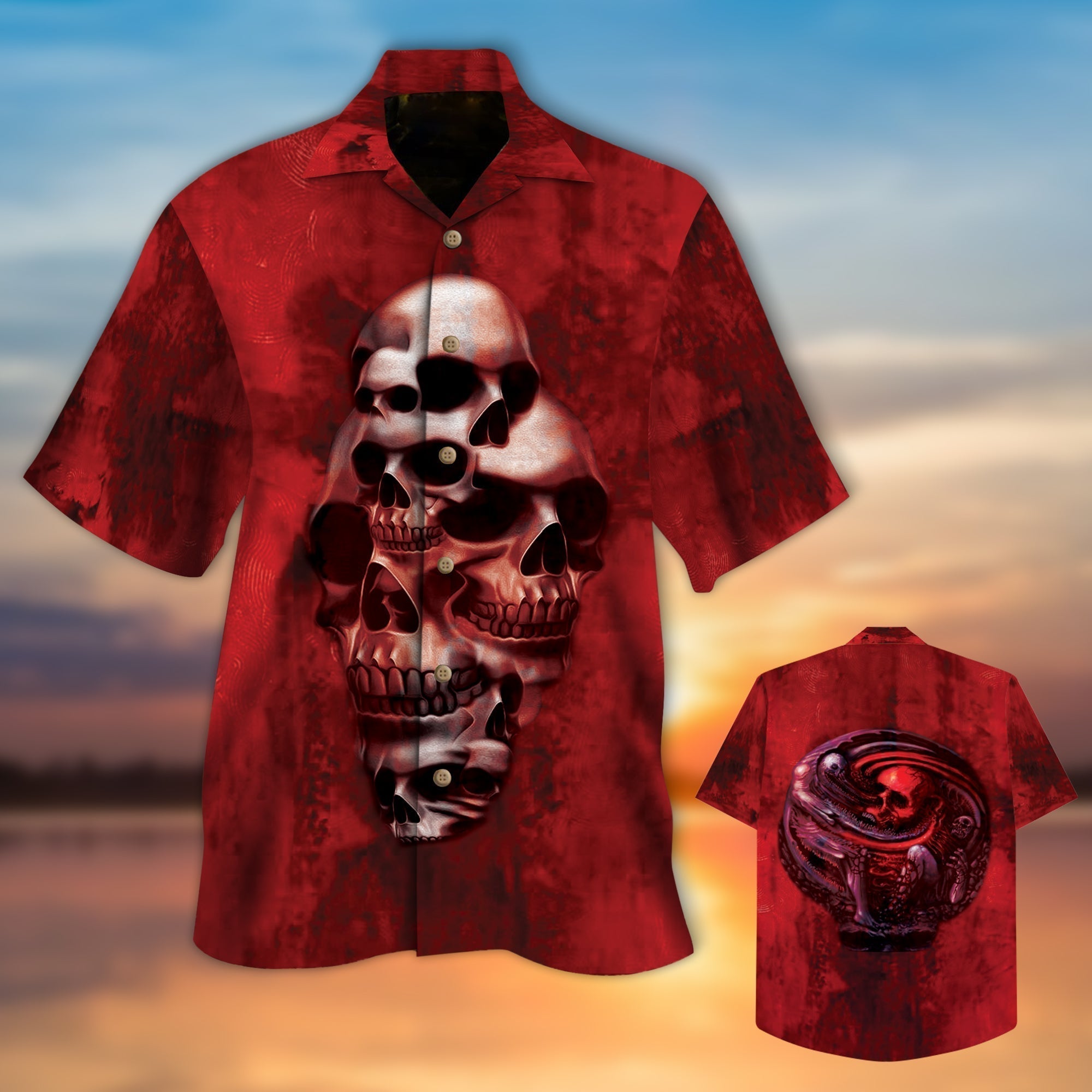Red Skull All Over Printed 3D Hawaiian Shirt
