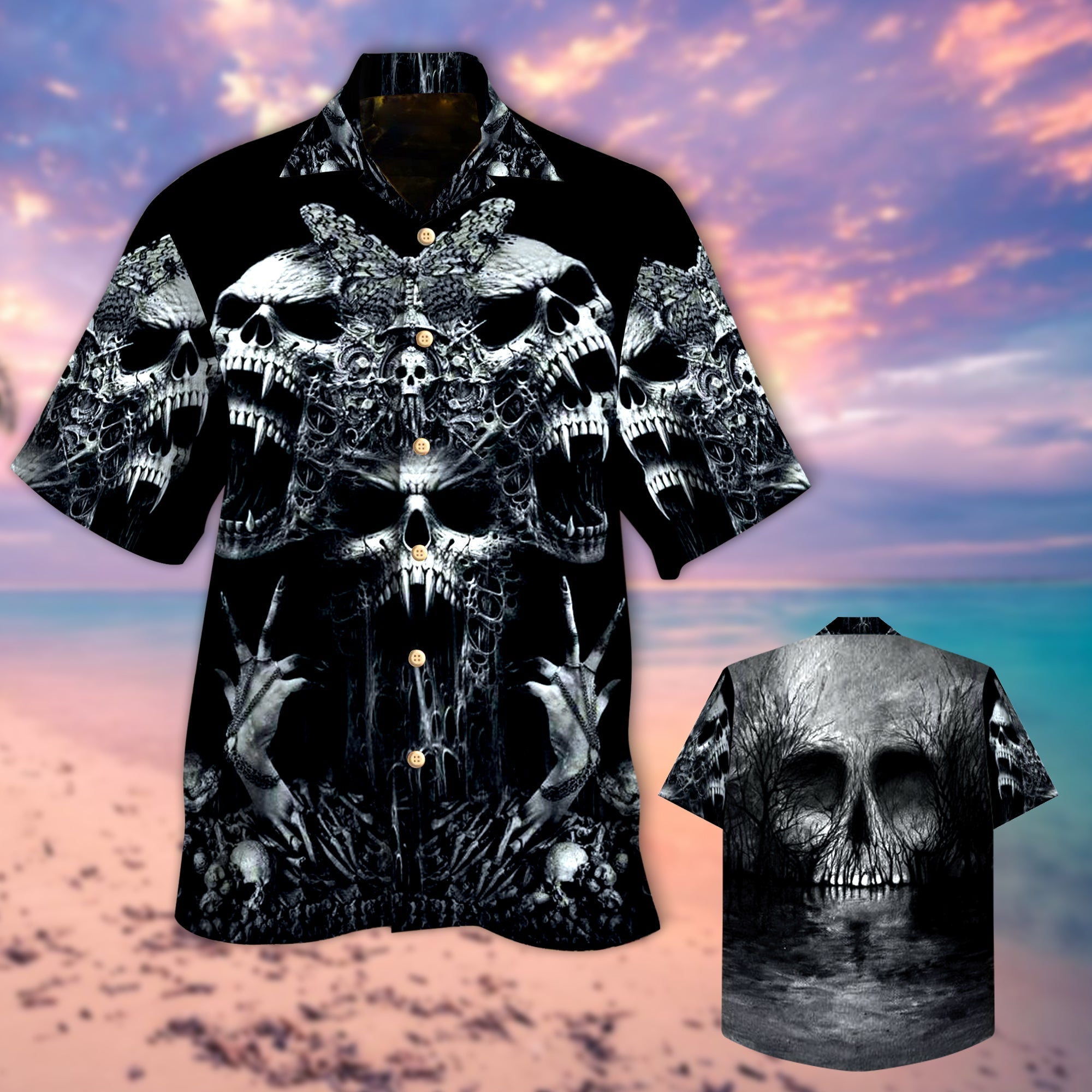 Screaming Skull Hawaiian Shirt Short Sleeve Black Hawaiian Shirts