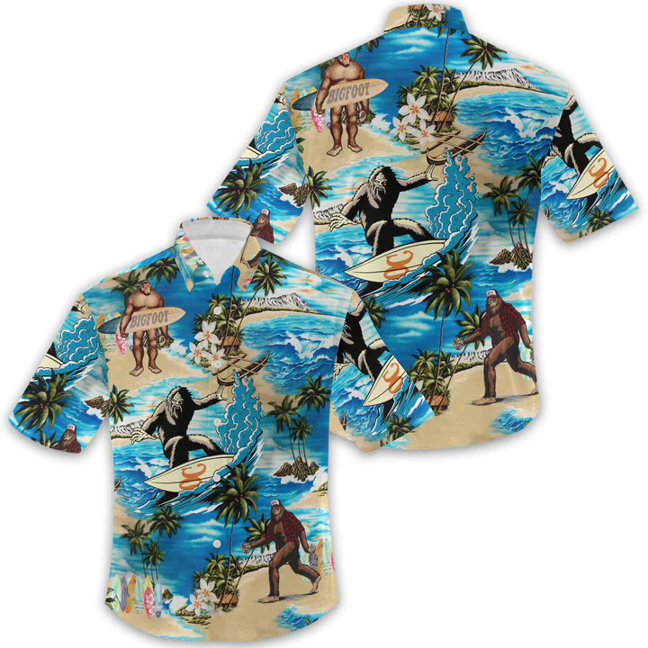Summer 3D Bigfoot Hawaii Shirt/ Hawaiian Shirts for Men Short Sleeve Aloha Beach Shirt