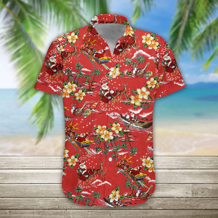 3D Christmas Santa Hawaii Shirt/ Men''s Hawaiian Shirt Casual Button Down Shirts/ Short Sleeve Hawaiian Shirts for Men