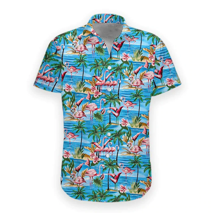 Mens Hawaiian Shirt Flamingos Casual Short Sleeve Button Down Shirts Aloha Shirt