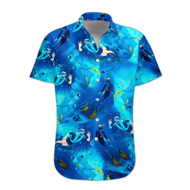3D Freediving Hawaii Shirt/ Hawaiian Shirts for Men Print Button Down Shirt