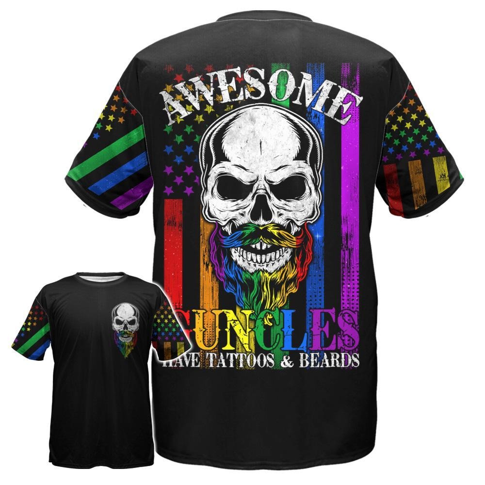 LGBT Awesome Guncles Have Tattoos And Beards 3D All Over Printed Shirts For Lgbt Pride Month/ Gift For Gay Friend