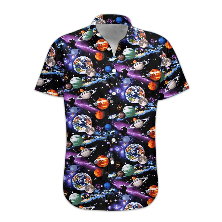 3D Planet Solar System Hawaiian Shirt/ Hawaiian Shirts for Men Print Button Down Shirt