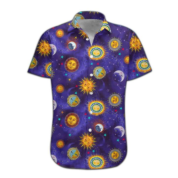 3D Sun And Moon Hippie Hawaii Shirt/ Hawaiian Shirts for Men Print Button Down Shirt