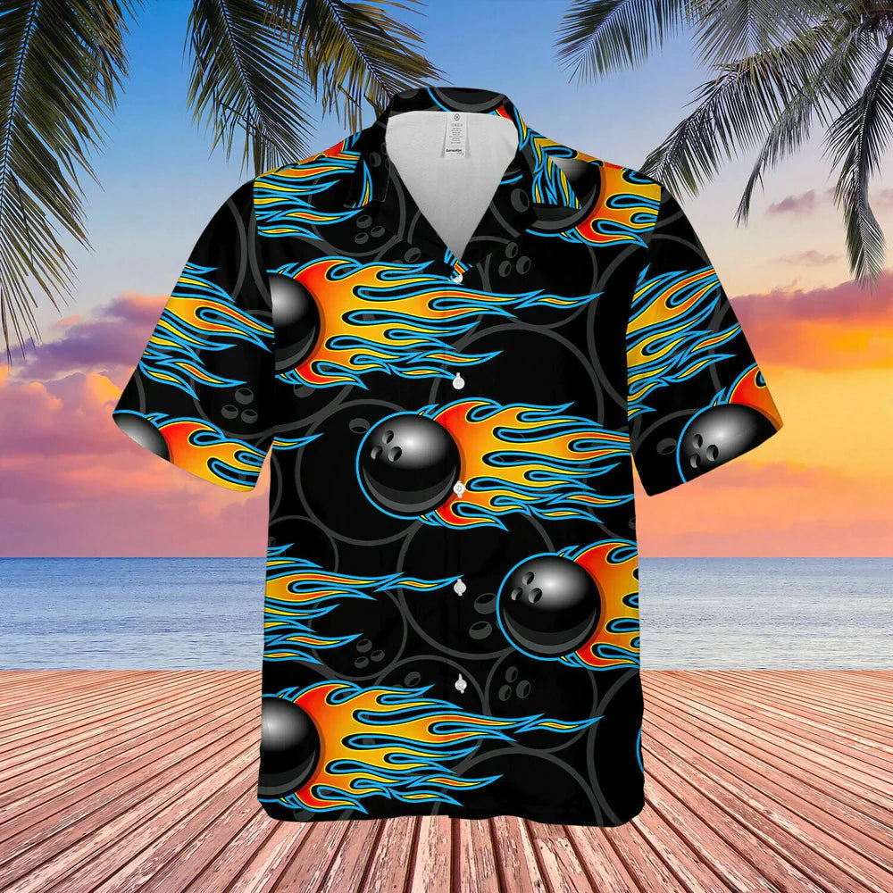 3D The Fire Bowling Black Unisex Hawaiian Shirt/ Bowling shirt/ Gift for Bowling lovers