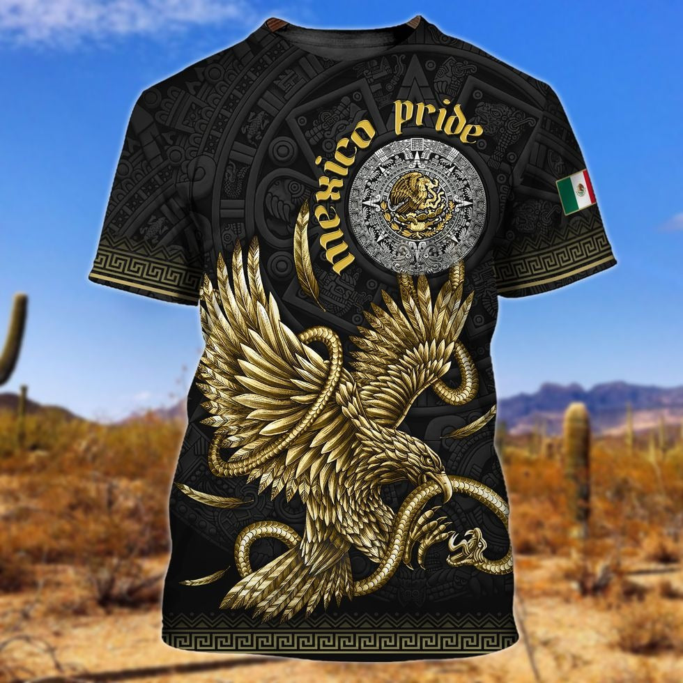 3D Full Print Mexico Shirt/ Mexico T Shirt/ Gold Eagle Pride Mexico Shirt/ New Mexico T Shirt