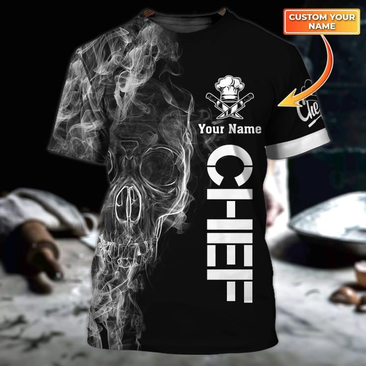 Custom Chef Skull Black 3D Tshirt/ Skull Master Chef Shirts/ Chef Shirt