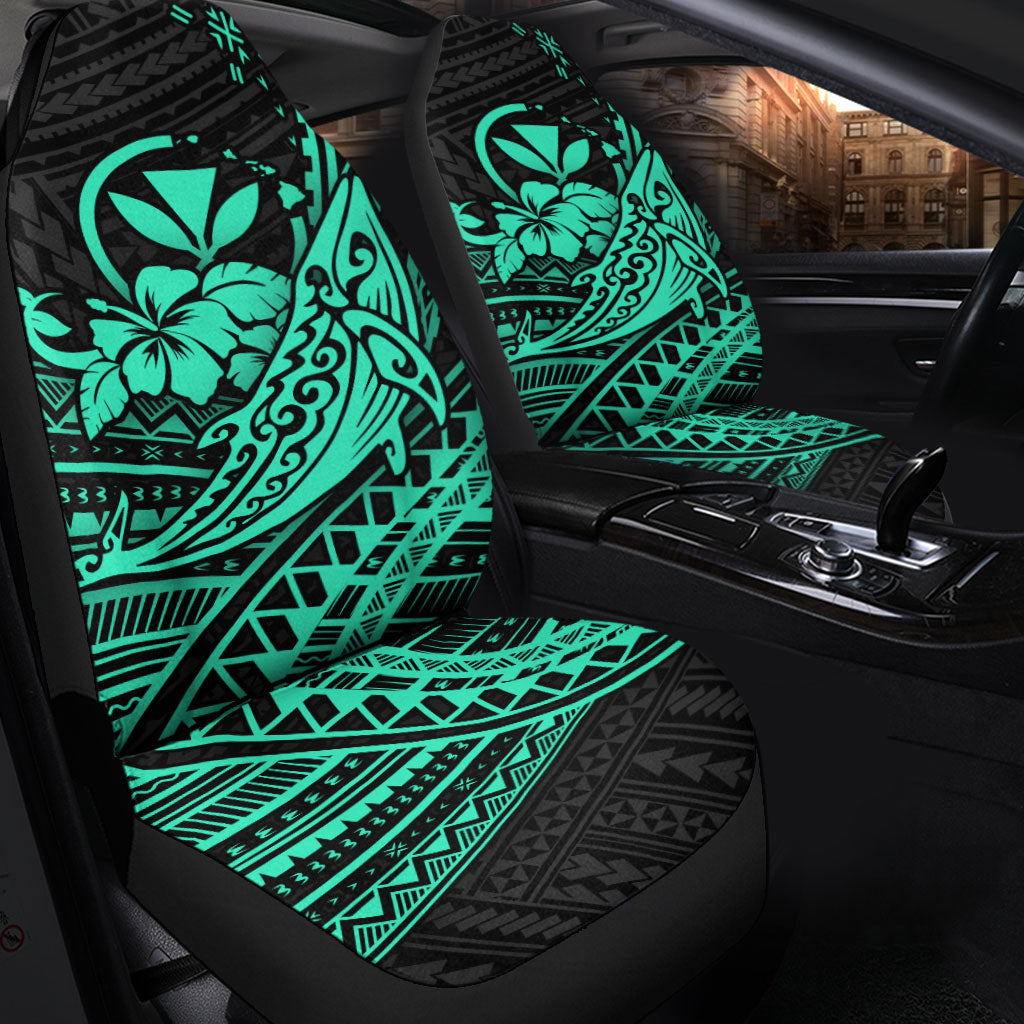 Hawaii Humpback Whale With Hibiscus Tribal Turquoise Car Seat Covers