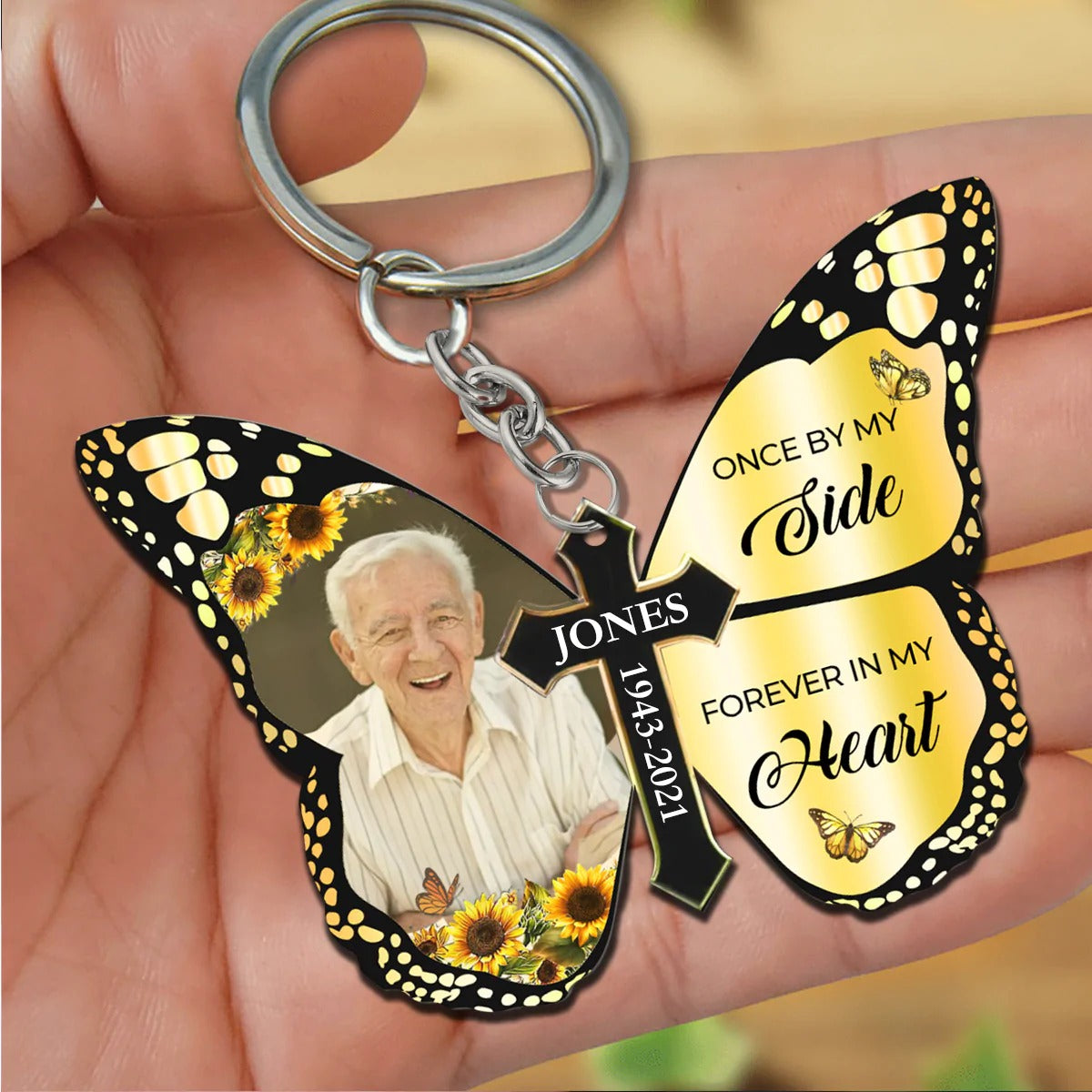 Personalized Memorial Keychain Lost Of Dad Mom Forever In My Heart Keychain Remembrance Gifts