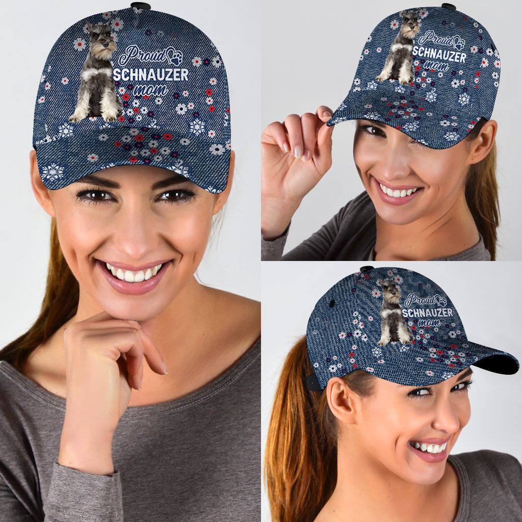 Schnauzer Proud Mom Cap Hat For Mom/ Flower Pattern Cap Hat For Dog Lovers