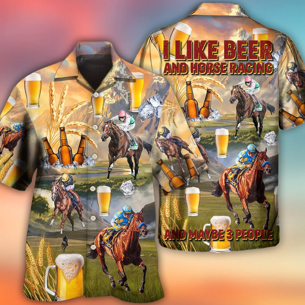 Beer And Horse Racing On The Steppe Hawaiian Shirt Men Women