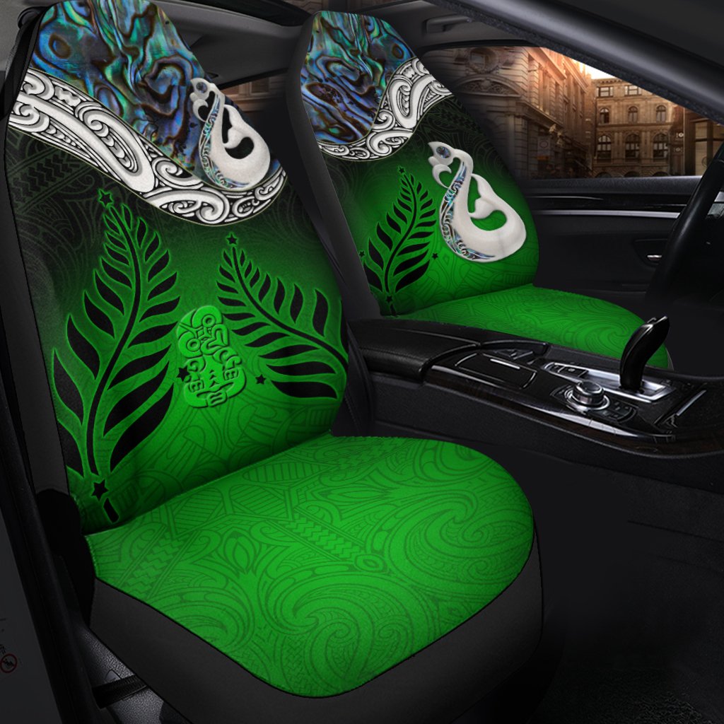 New Zealand Maori Car Seat Covers Manaia Paua Shell Glitter Green
