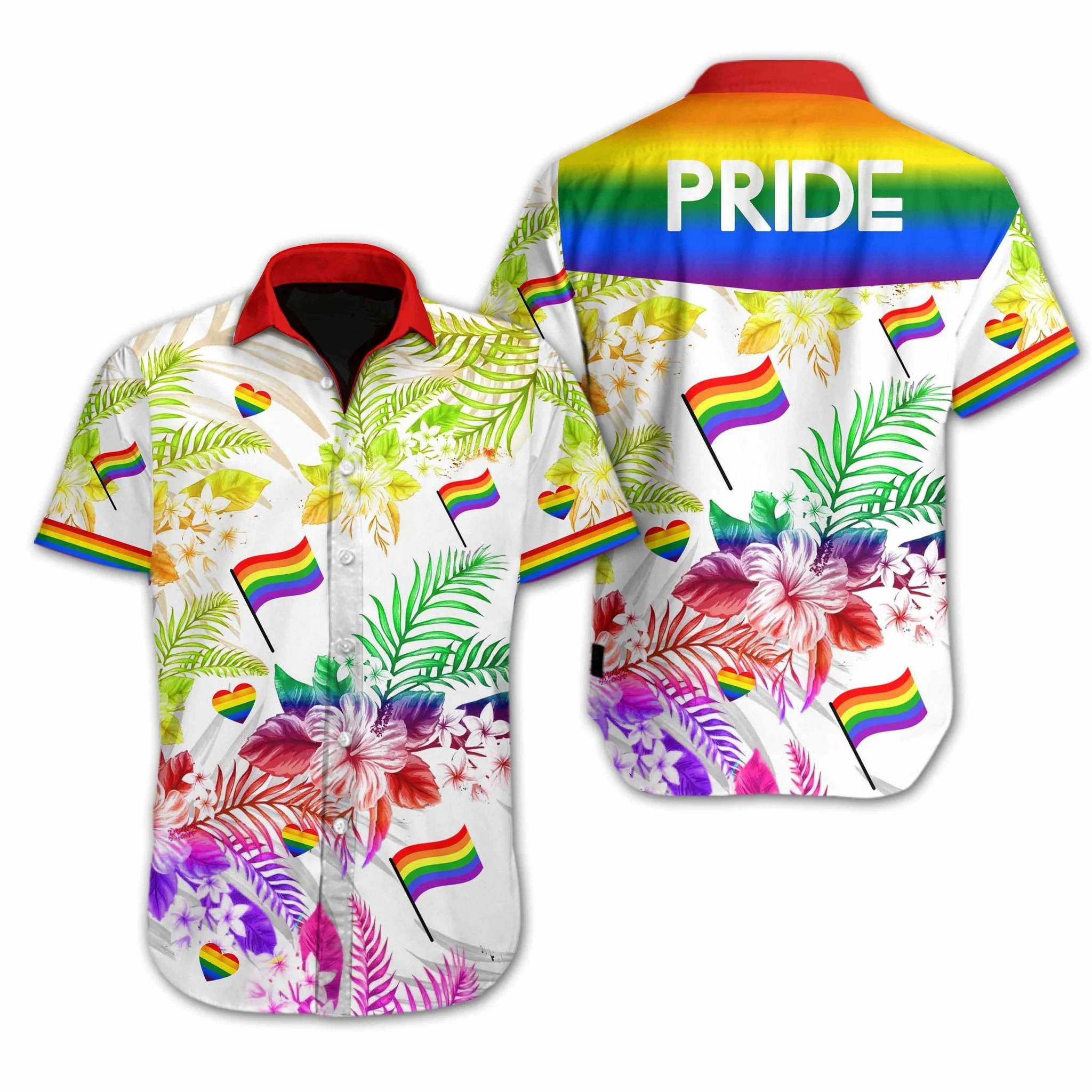 LGBT Aloha Hawaiian Shirts For Summer/ Pride Love Is Love Vivid Tropical Colorful Rainbow LGBT Hawaiian Shirts