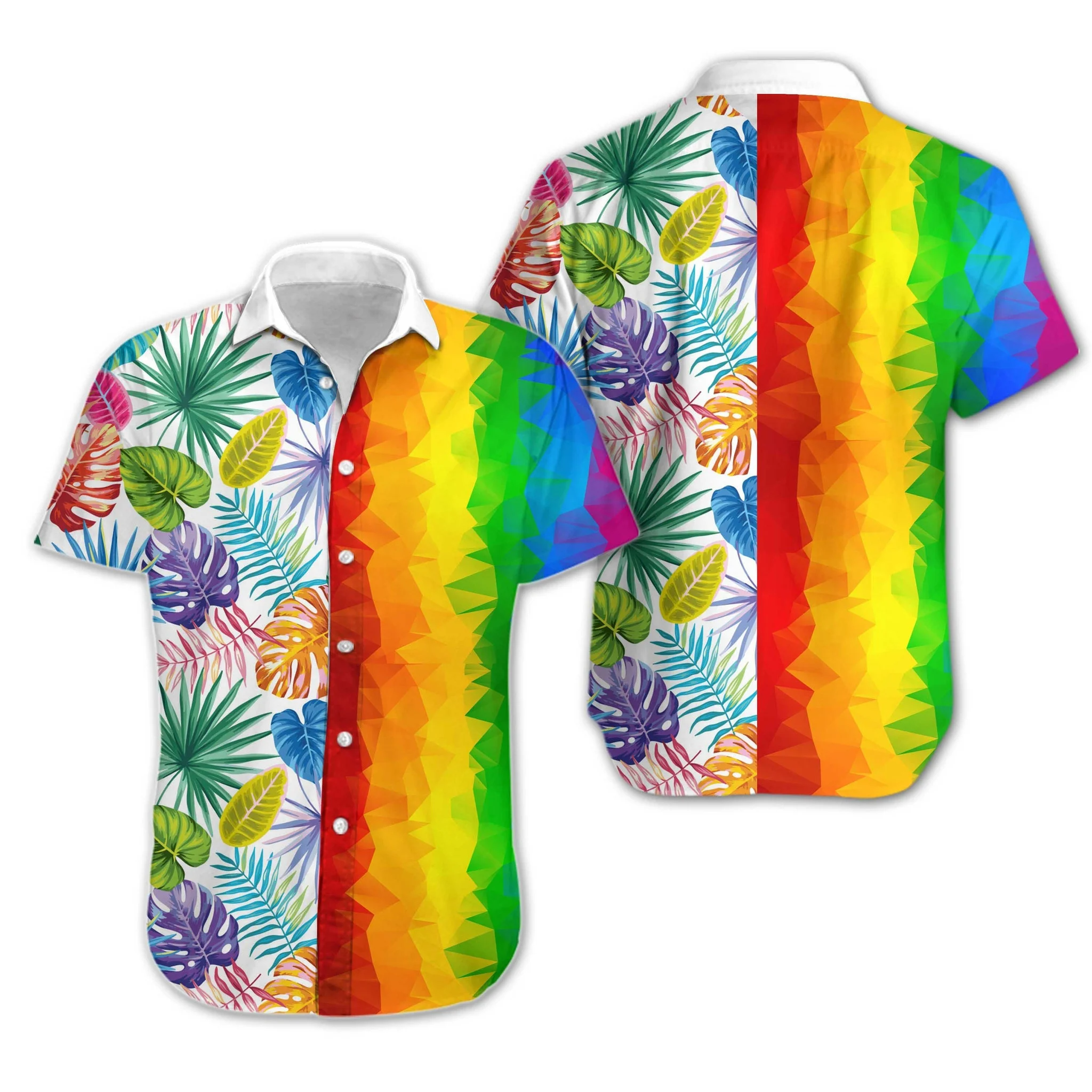 LGBT Aloha Hawaiian Shirts For Summer/ Transgender Awesome LGBT Low Poly Colorful Rainbow Hawaiian Shirts