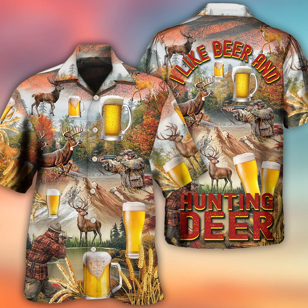 Beer And Hunting Deer Autumn Moutain Hawaiian Shirt