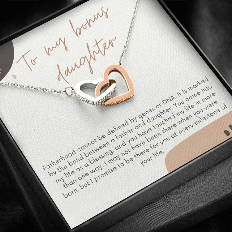 To My Bonus Daughter Necklace/ Gift From Stepdad to Stepdaughter/ Birthday Gift/ Christmas Gift - Interlocking Heart Necklace