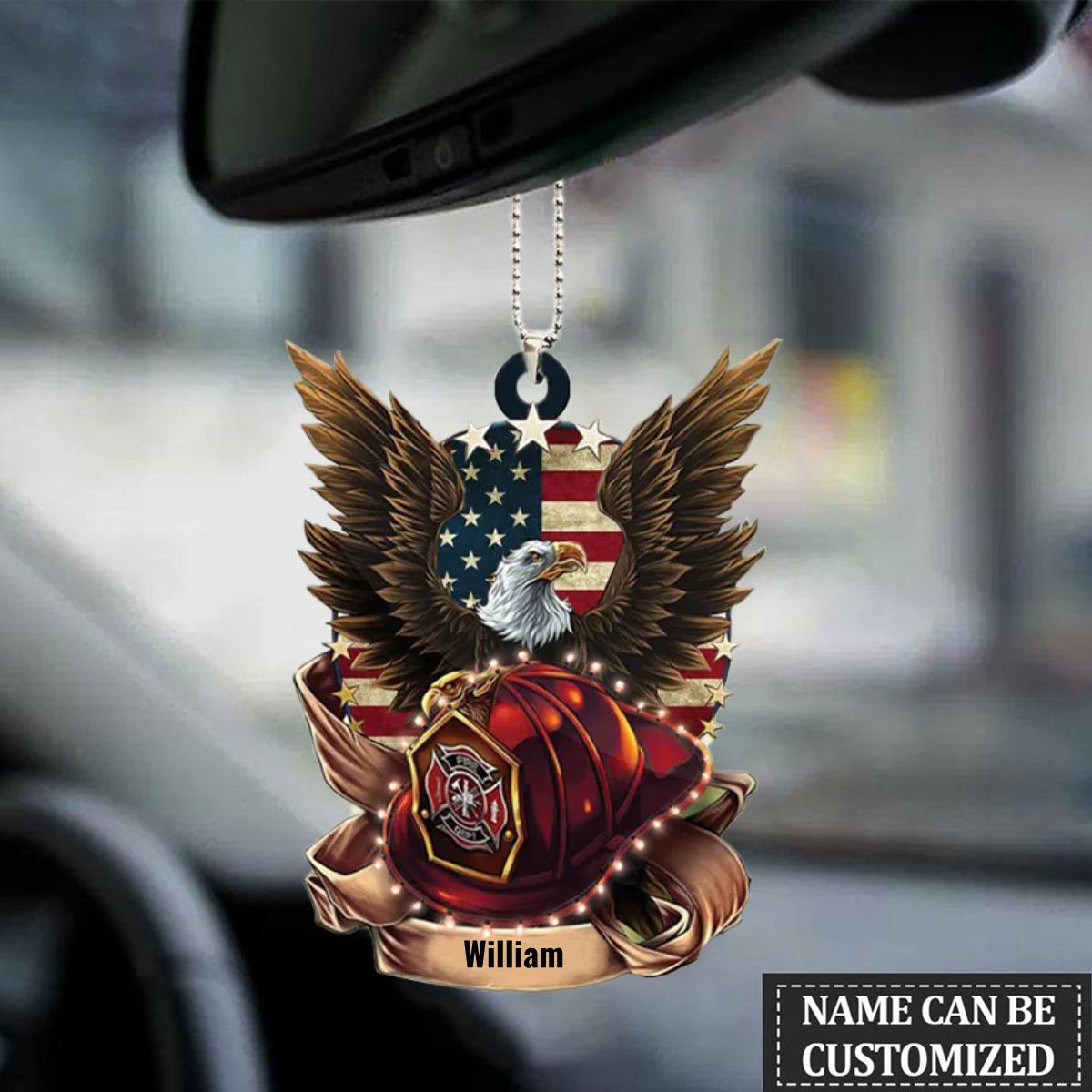 Personalized Flat Car Hanging Ornament Firefighter Eagle