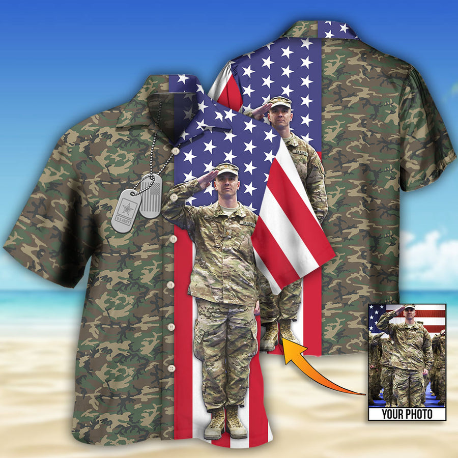 US Army Tropical US Flag Custom Photo - Hawaiian Shirt/ Personalized Hawaiian Shirt for Men/ Army Shirt