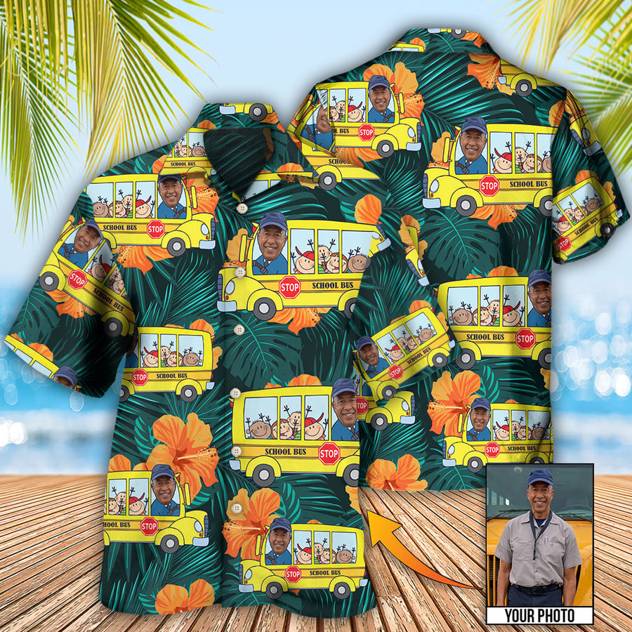 School Bus Driver Tropical Custom Photo - Hawaiian Shirt/ Gift for Men/ Idea Shirt for Bus Driver