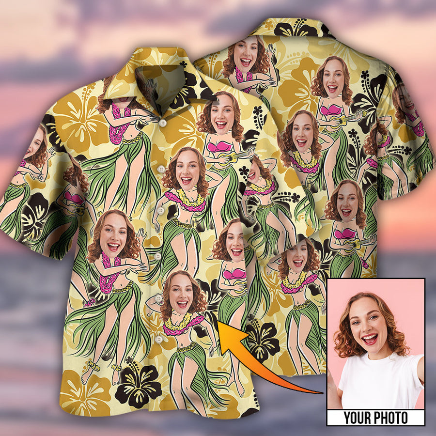 Custom Photo Face Women Floral Pattern Hawaiian Shirt/ Gift for Women/ Idea Gift for Her