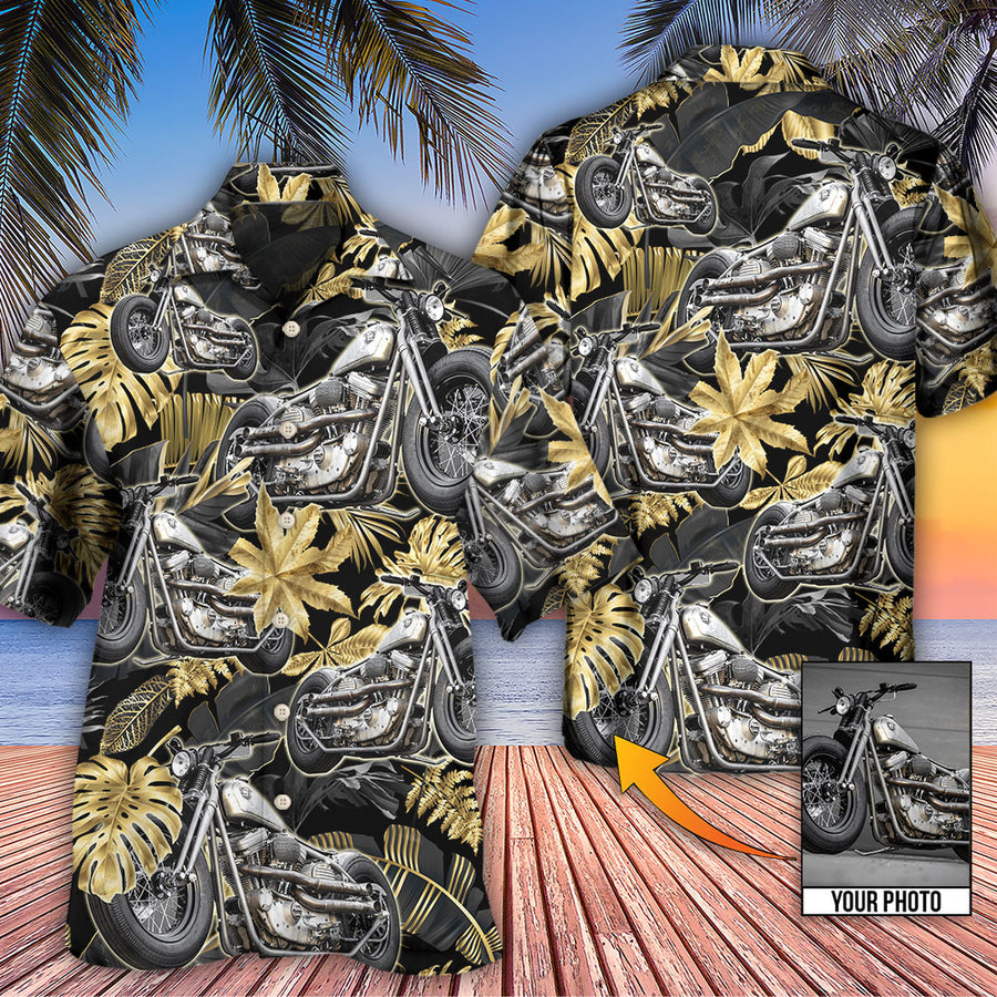 Bobber Motorcycle Tropical Flower Pattern Vibe Custom Photo Hawaiian Shirt/ Hawaiian Shirt for Men Women
