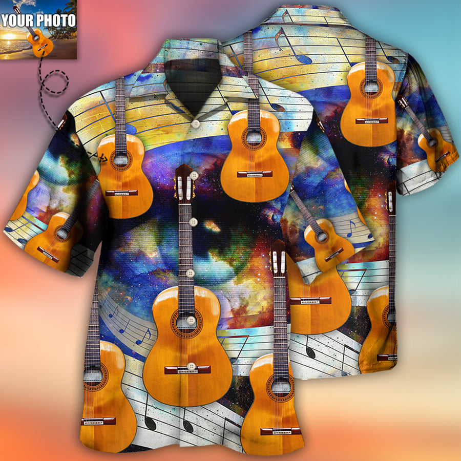 Custom Photo Guitar Daisy White Pattern All Over Print Hawaiian Shirt/ Musician Shirt/ Guitar Shirt