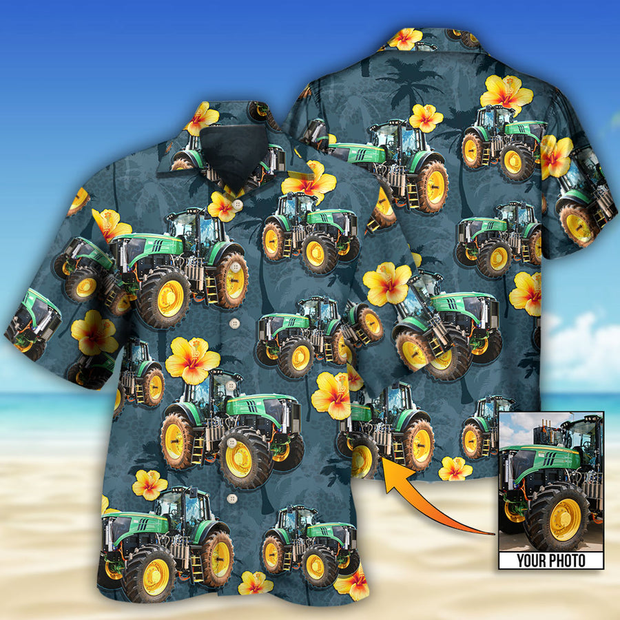 Tractor Lover Tropical Custom Photo Hawaiian Shirt/ 3D All Over Print Shirt for Men Women/ Personalized Hawaiian Shirt