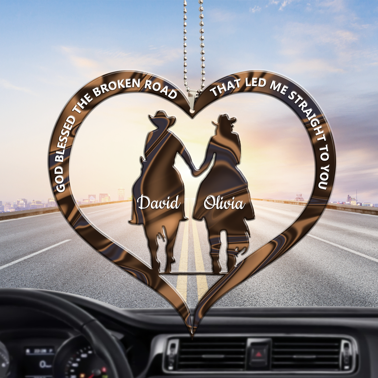 Cowboy and Cowgirl Holding Hands God Blessed Personalized Ornament/ Car Ornament For Cowboy Cowgirl