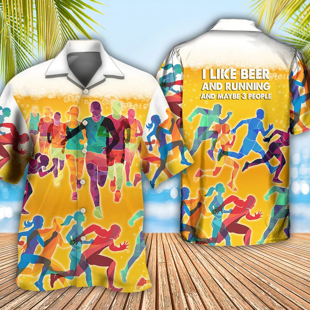 Beer I Like Beer And Running Hawaiian Shirt Men Women Gift For Beer Day Party Running Lover